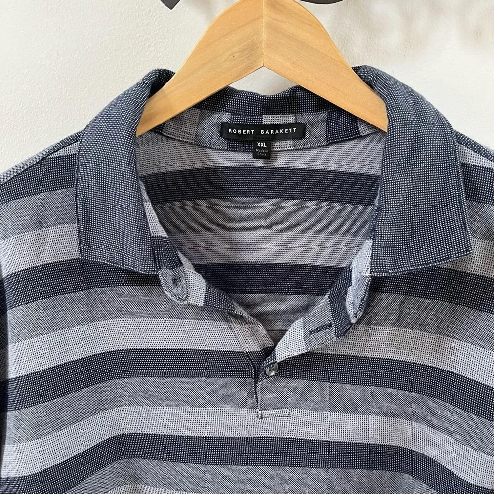 Robert Barakett Cota Stripe Long Sleeve Cotton Polo XXL NWOT
